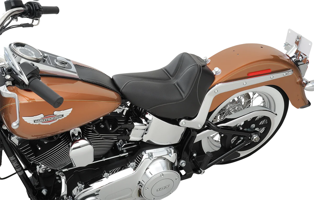 Saddlemen Dominator Solo Seat - w/o Backrest - Black w/ Gray Stitching - FLSTC/N '06-'17 806-15-0042 - Installation View