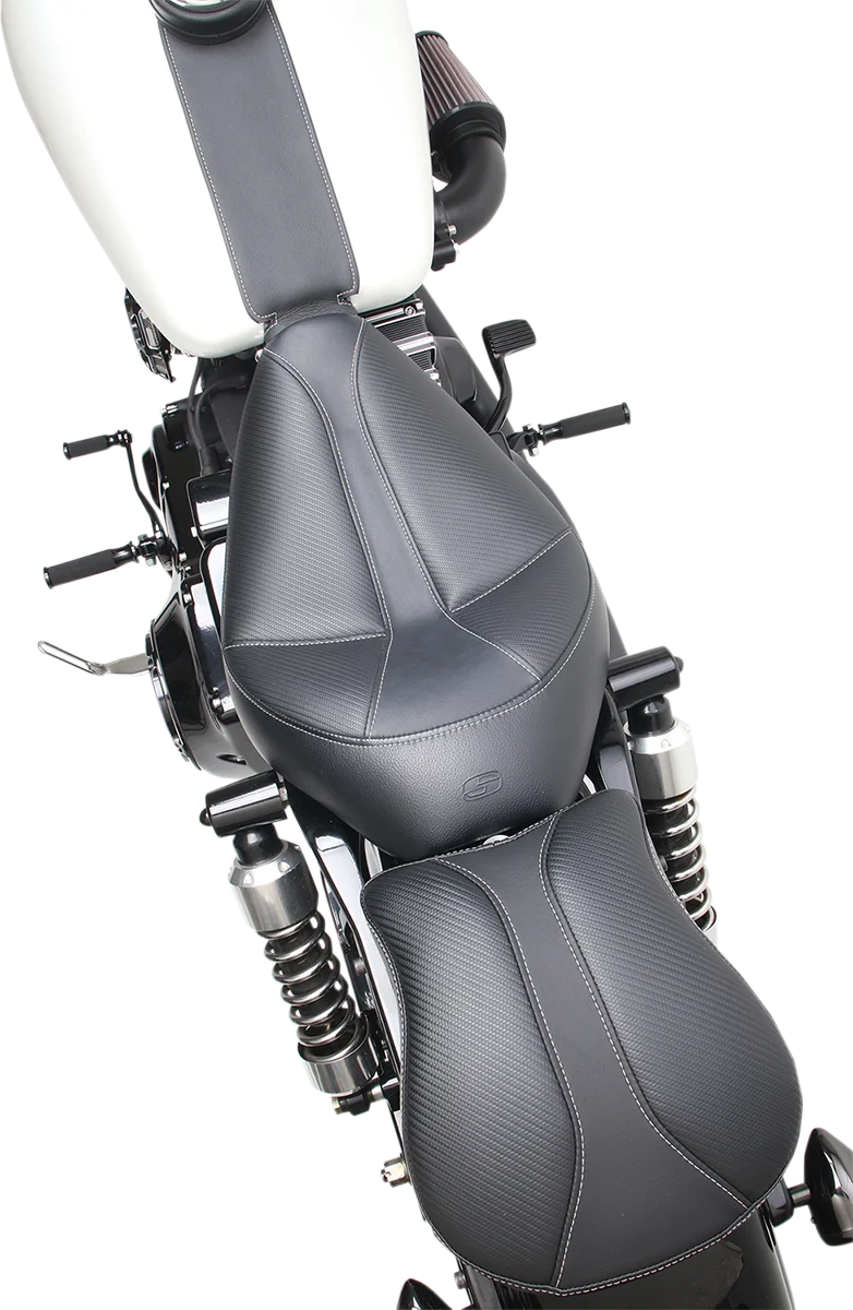 Saddlemen Dominator Solo Seat - w/o Backrest- Black w/ Gray Stitching - FXD/WG '96-'03 896-04-0042 - Installation View