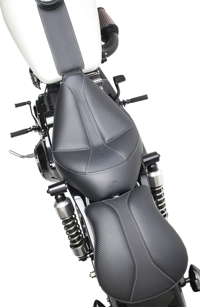 Saddlemen Dominator Solo Seat - w/o Backrest- Black w/ Gray Stitching - FXD/WG '96-'03 896-04-0042 - Installation View