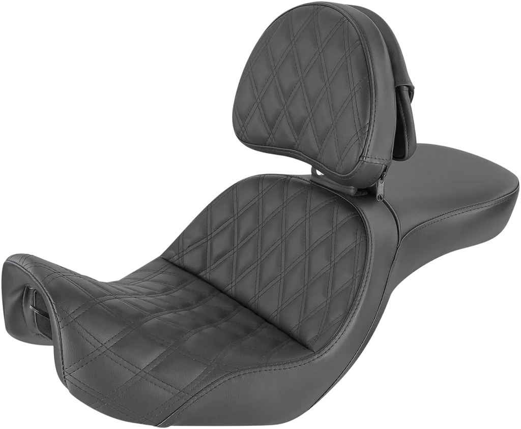 Saddlemen Explorer Seat - With Backrest - Lattice Stitched - Black - FXD 806-04-030LS - Main Product View