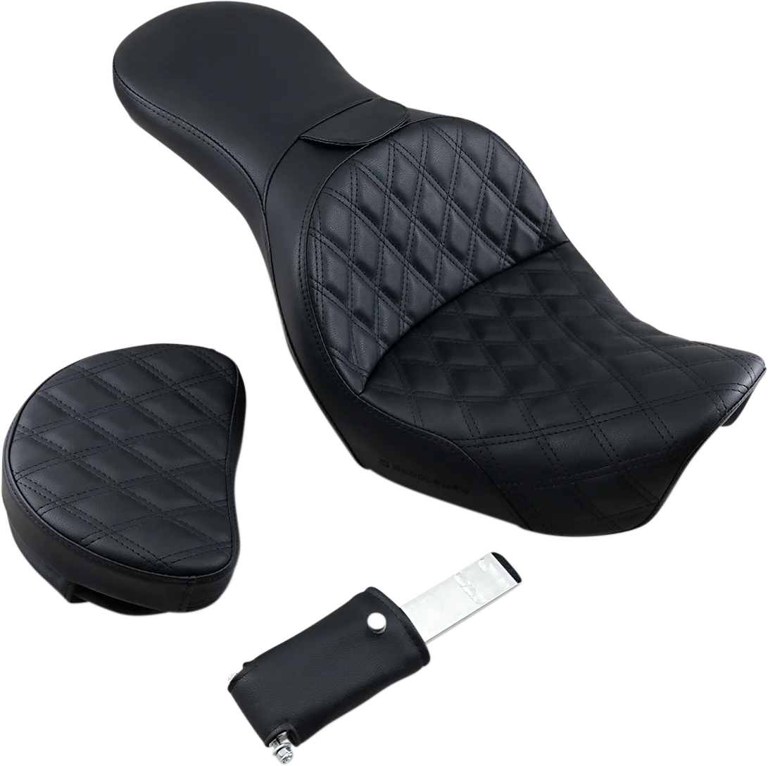 Saddlemen Explorer Seat - With Backrest - Lattice Stitched - Black - FXD 806-04-030LS - Side View