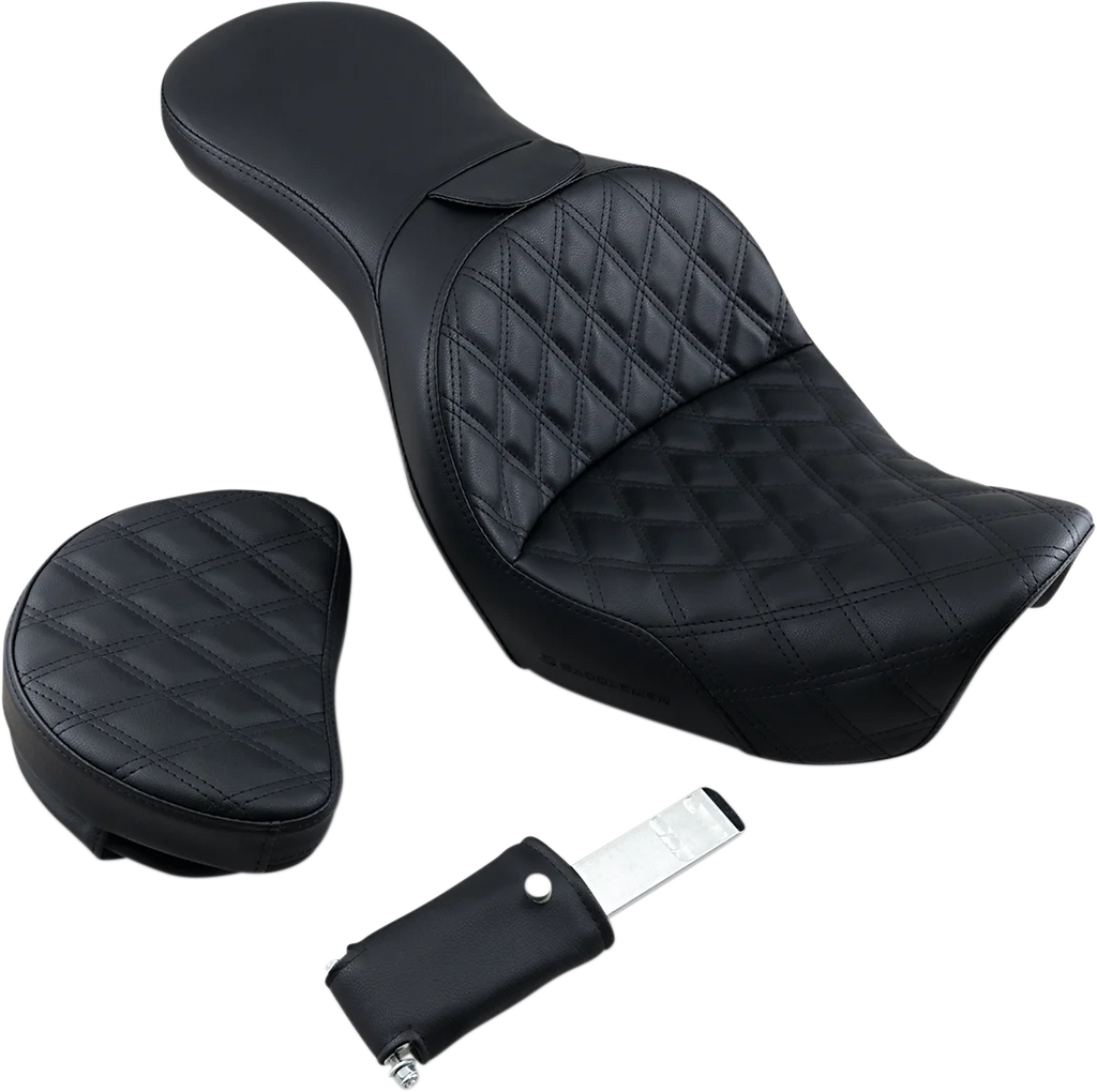 Saddlemen Explorer Seat - With Backrest - Lattice Stitched - Black - FXD 806-04-030LS - Side View