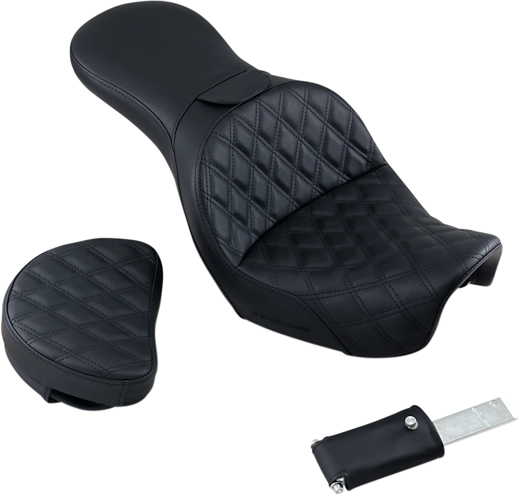 Saddlemen Explorer Seat - With Backrest - Lattice Stitched - Black - FXD 806-04-030LS - Back View