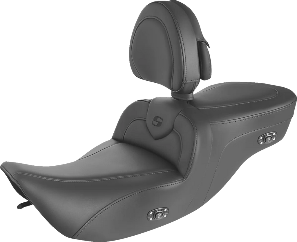 Saddlemen Heated RoadSofa™ Seat - With Backrest - Black W/Black Stitching 897-07-187BRHCT - Side View