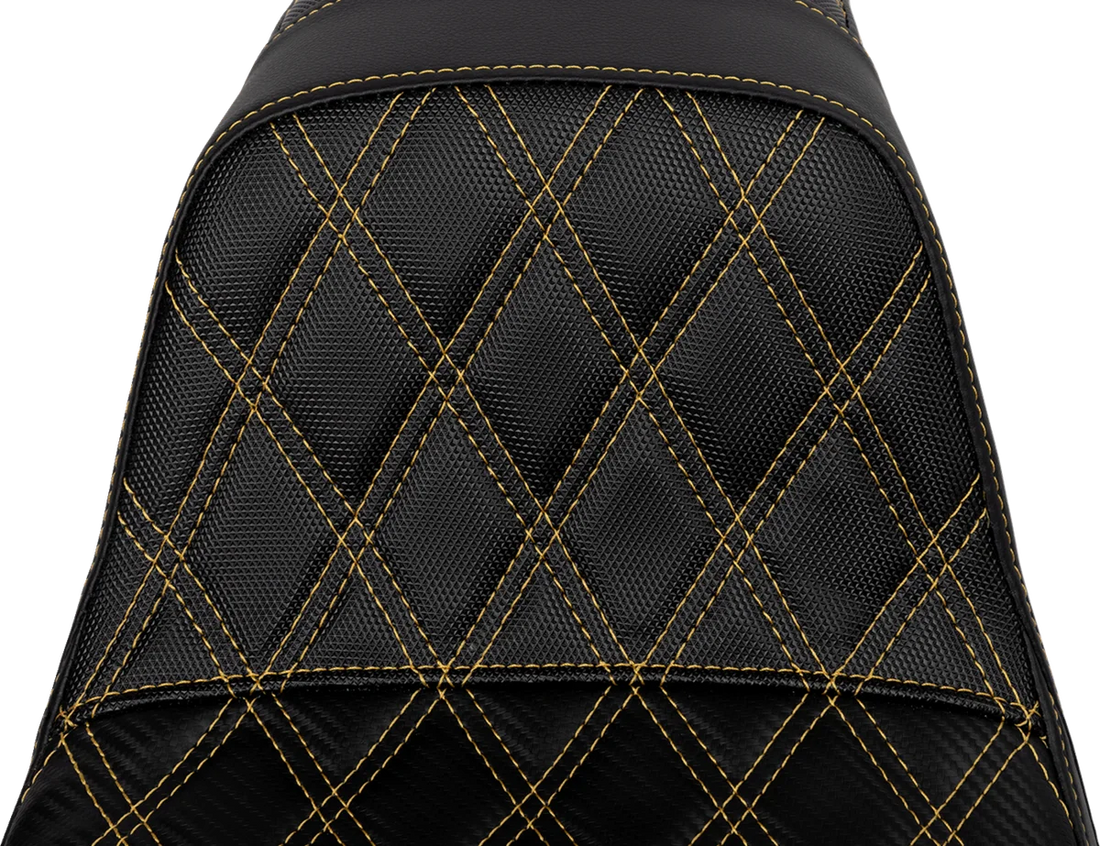 Saddlemen Pro Series SDC Performance Seat - Carbon Fiber/Lumbar Gripper - Gold Stitch - Dyna '06-'17 SC80604GOL - Side View