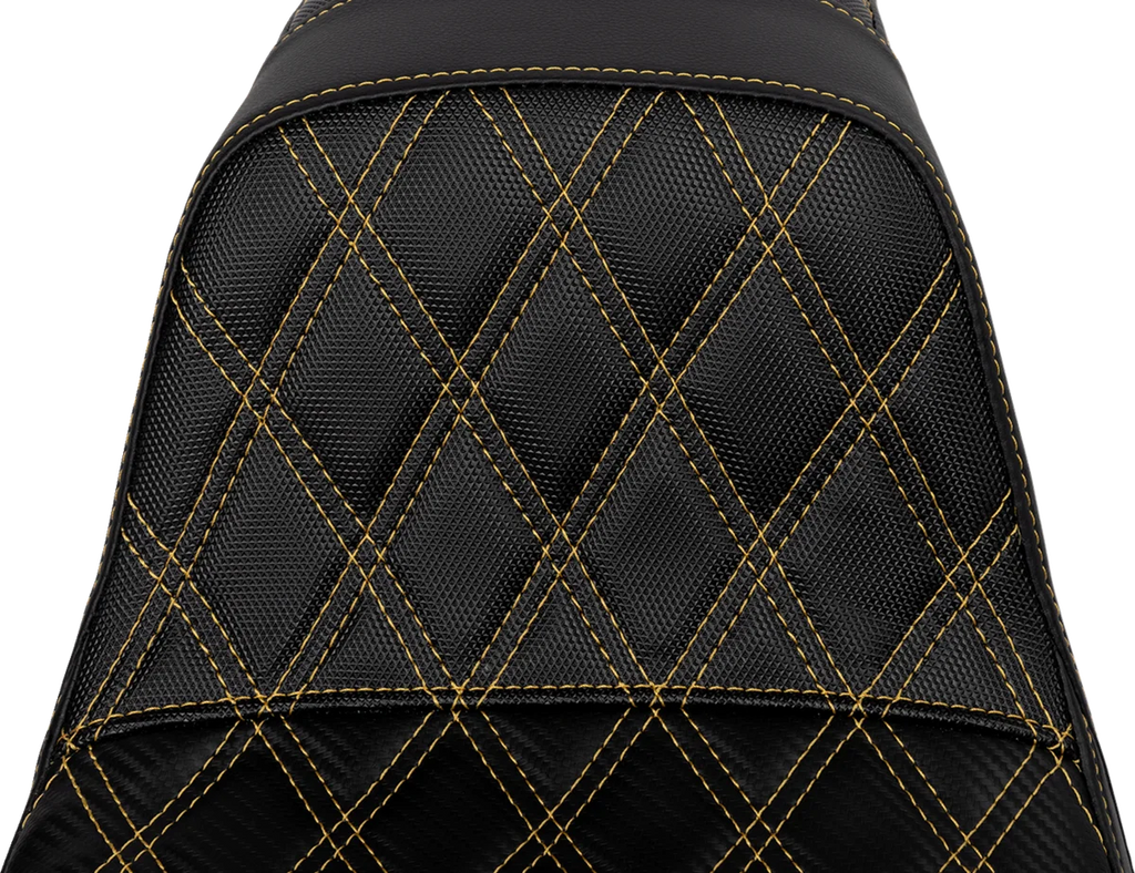 Saddlemen Pro Series SDC Performance Seat - Carbon Fiber/Lumbar Gripper - Gold Stitch - Dyna '06-'17 SC80604GOL - Side View