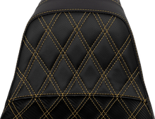 Load image into Gallery viewer, Saddlemen Pro Series SDC Performance Seat - Carbon Fiber/Lumbar Gripper - Gold Stitch - Dyna '06-'17 SC80604GOL - Side View