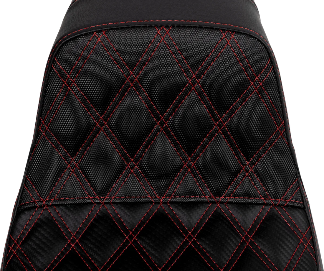 Saddlemen Pro Series SDC Performance Seat - Carbon Fiber/Lumbar Gripper - Red Stitch - Dyna '06-'17 SC80604RED - Side View