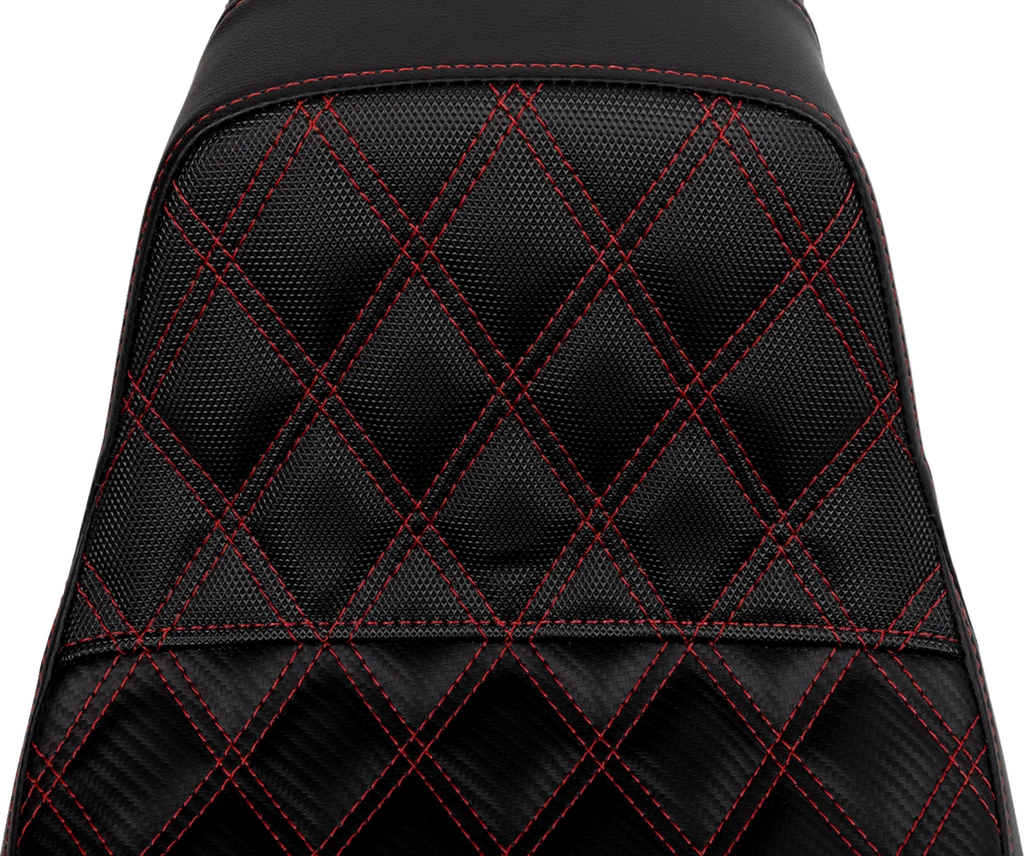 Saddlemen Pro Series SDC Performance Seat - Carbon Fiber/Lumbar Gripper - Red Stitch - Dyna '06-'17 SC80604RED - Side View