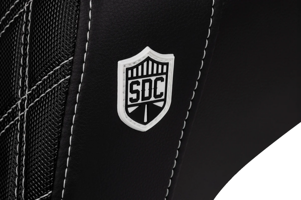 Saddlemen Pro Series SDC Performance Seat - Carbon Fiber/Lumbar Gripper - White Stitch - Dyna '06-'17 SC80604WHI - Side View