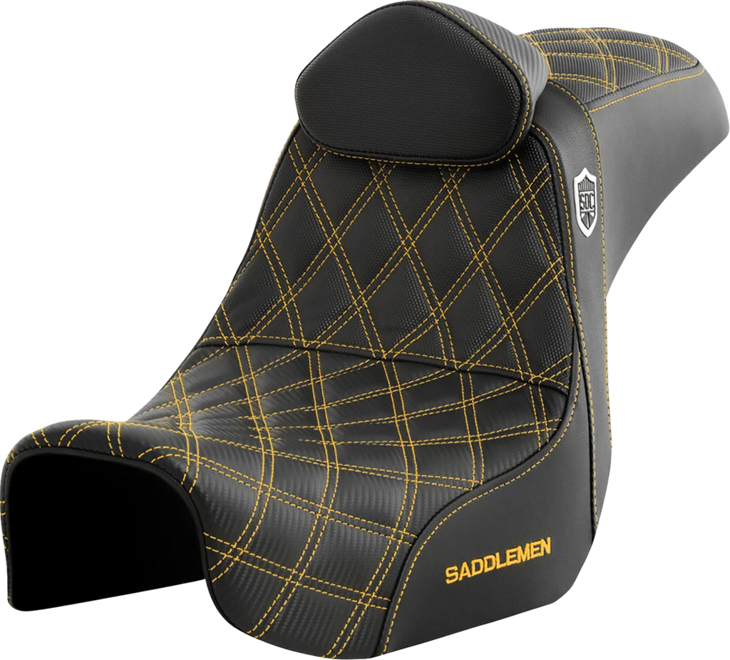 Saddlemen Pro Series SDC Performance Seat - with Backrest - Gold Stitch - Dyna '06-'17 SC80604GOLRT - Main Product View