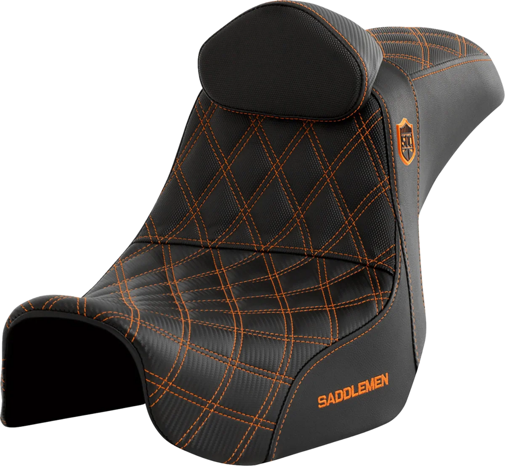 Saddlemen Pro Series SDC Performance Seat - with Backrest - Orange Stitch - Dyna '06-'17 SC80604ORART - Main Product View