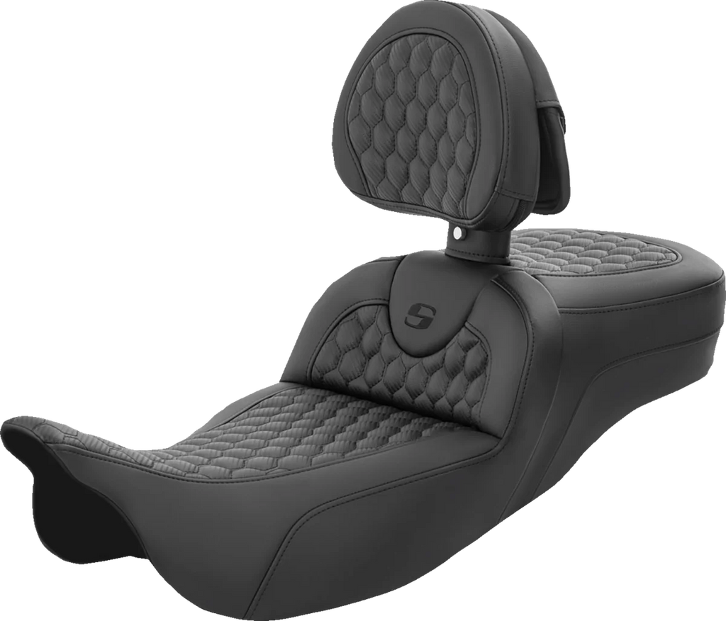 Saddlemen RoadSofa™ Seat - Honeycomb - with Backrest - Extended Reach - FL '08-'23 808-07B-190BR - Main Product View
