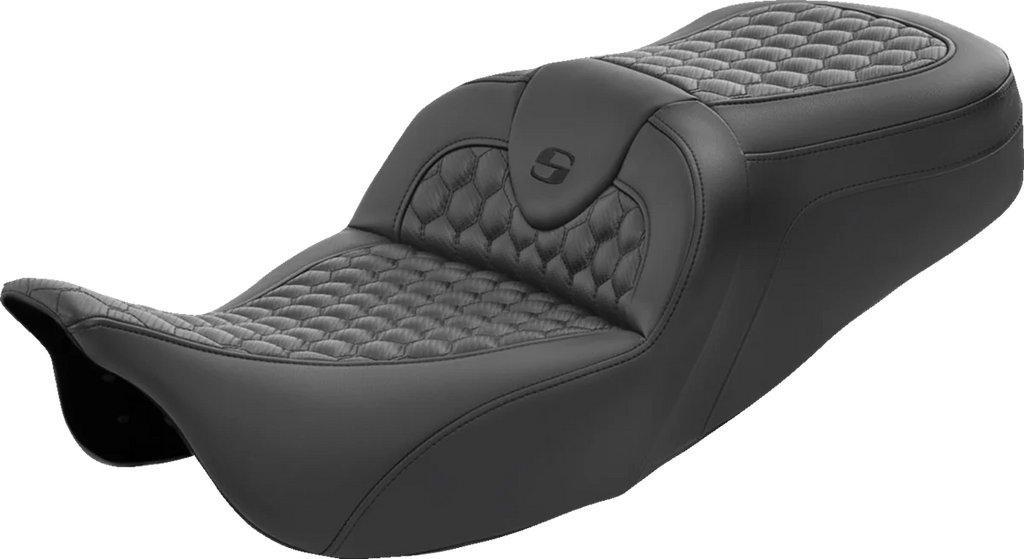 Saddlemen RoadSofa™ Seat - Honeycomb - with Backrest - FL '08-'23 808-07B-189BR - Side View