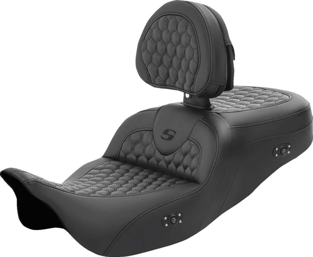 Saddlemen RoadSofa™ Seat - Honeycomb - with Backrest - Heated - FL '08-'23 808-07B-189BRHC - Main Product View