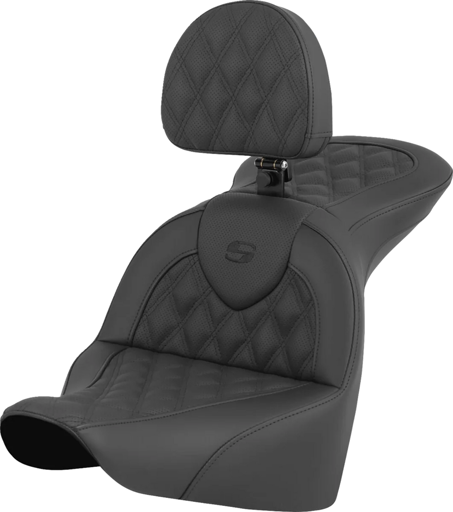Saddlemen RoadSofa™ Seat - Lattice Stitch - with Driver Backrest - FLFB/FXBR '18-'24 818-27-182BR - Main Product View