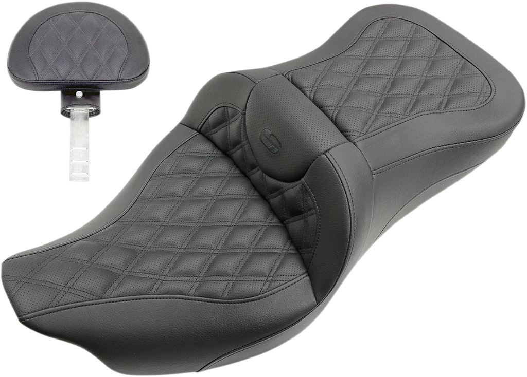 Saddlemen Roadsofa™ Seat - Full Lattice Stitch - with Backrest - Black - '09-'23 FLHTCUTG 808-07B-182TBR - Main Product View