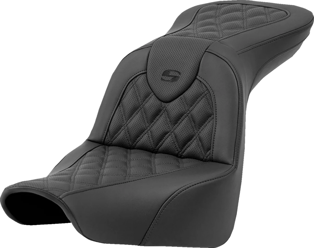 Saddlemen Roadsofa™ Seat - Lattice Stitch - with Backrest - FXD '96-'03 896-04-182BR - Side View