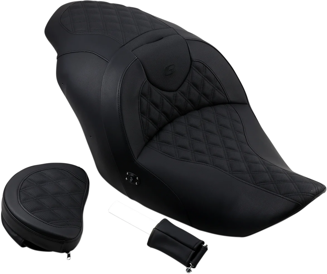 Saddlemen Roadsofa™ Seat - With Backrest - Full Lattice Stitch - Black - Heated - GL I20-06-182BRHCT - Side View