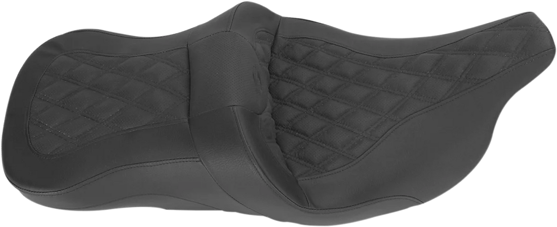 Saddlemen Roadsofa™ Seat - with Backrest - Full Lattice Stitch - Heated - '08-'23 FLH/FLT 808-07B-182BRHC - Side View