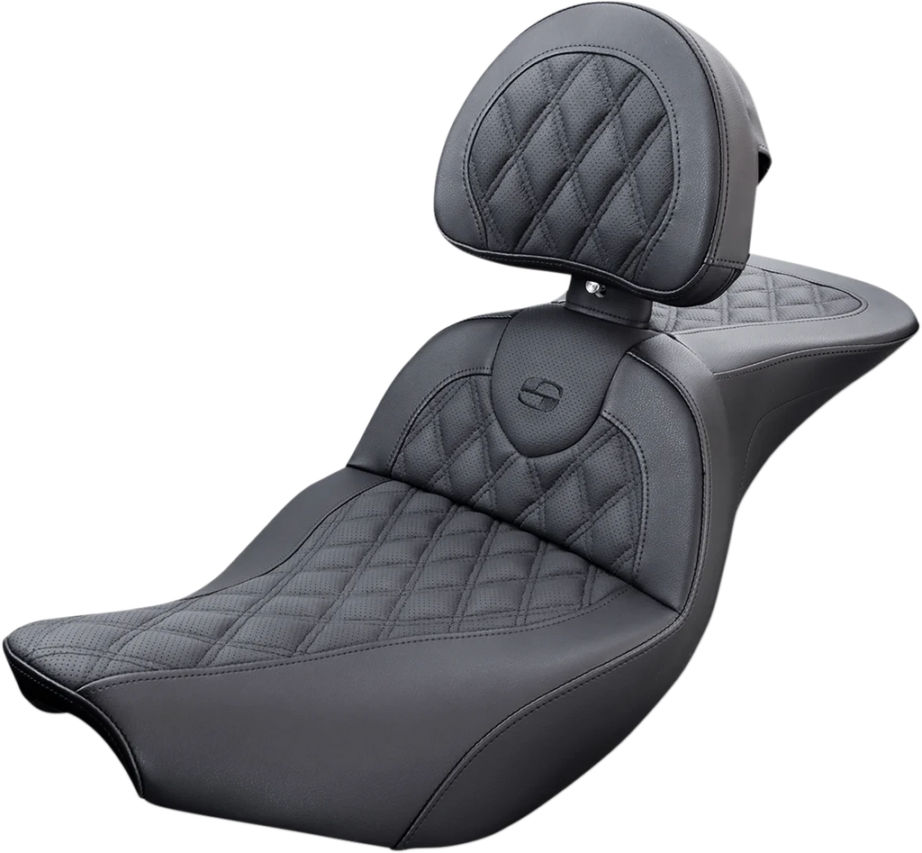 Saddlemen Roadsofa™ Seat - with Backrest - Lattice Stitch - Black - Indian '14-'23 I14-07-182BR - Main Product View