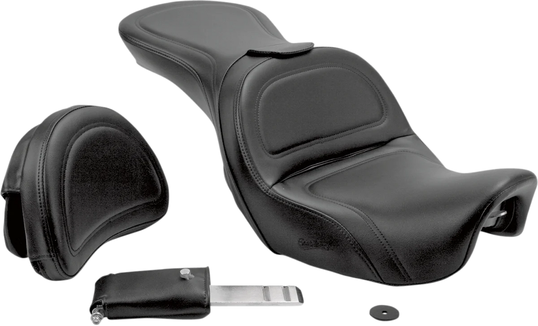 Saddlemen Seat - Explorer™ - With Backrest - Stitched - Black - Dyna 806-04-0301 - Side View
