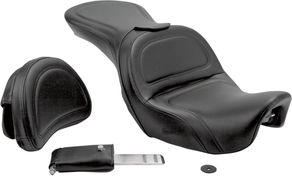 Saddlemen Seat - Explorer™ - With Backrest - Stitched - Black - Dyna 806-04-0301 - Side View
