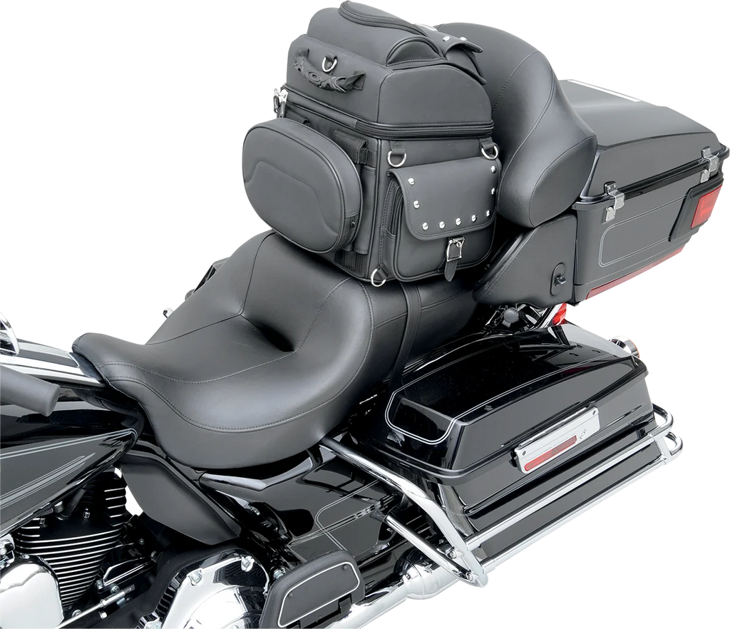Saddlemen Sissy Bar Bag - Black Studded - Back View
