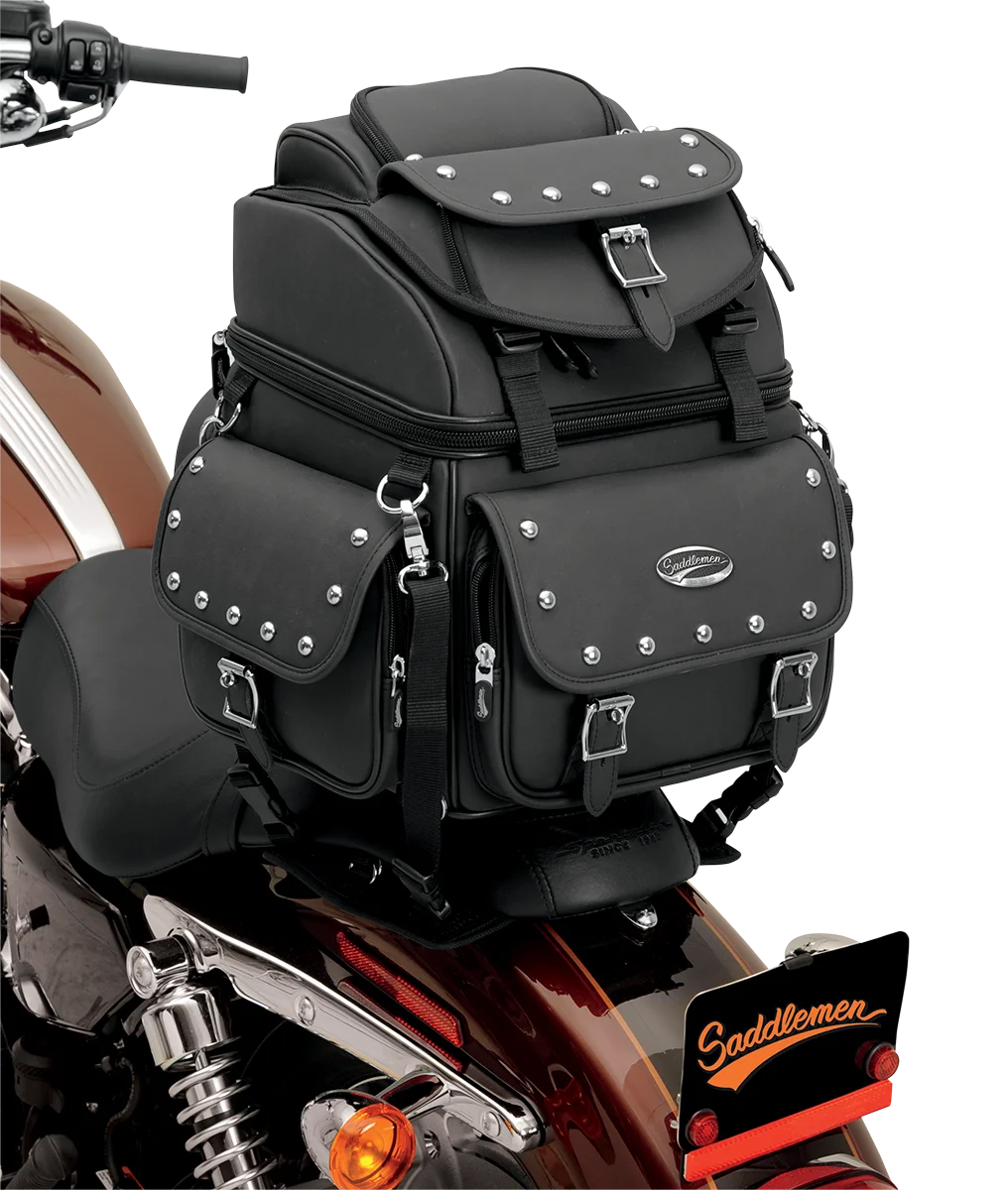 Saddlemen Sissy Bar Bag - Black Studded - Installation View