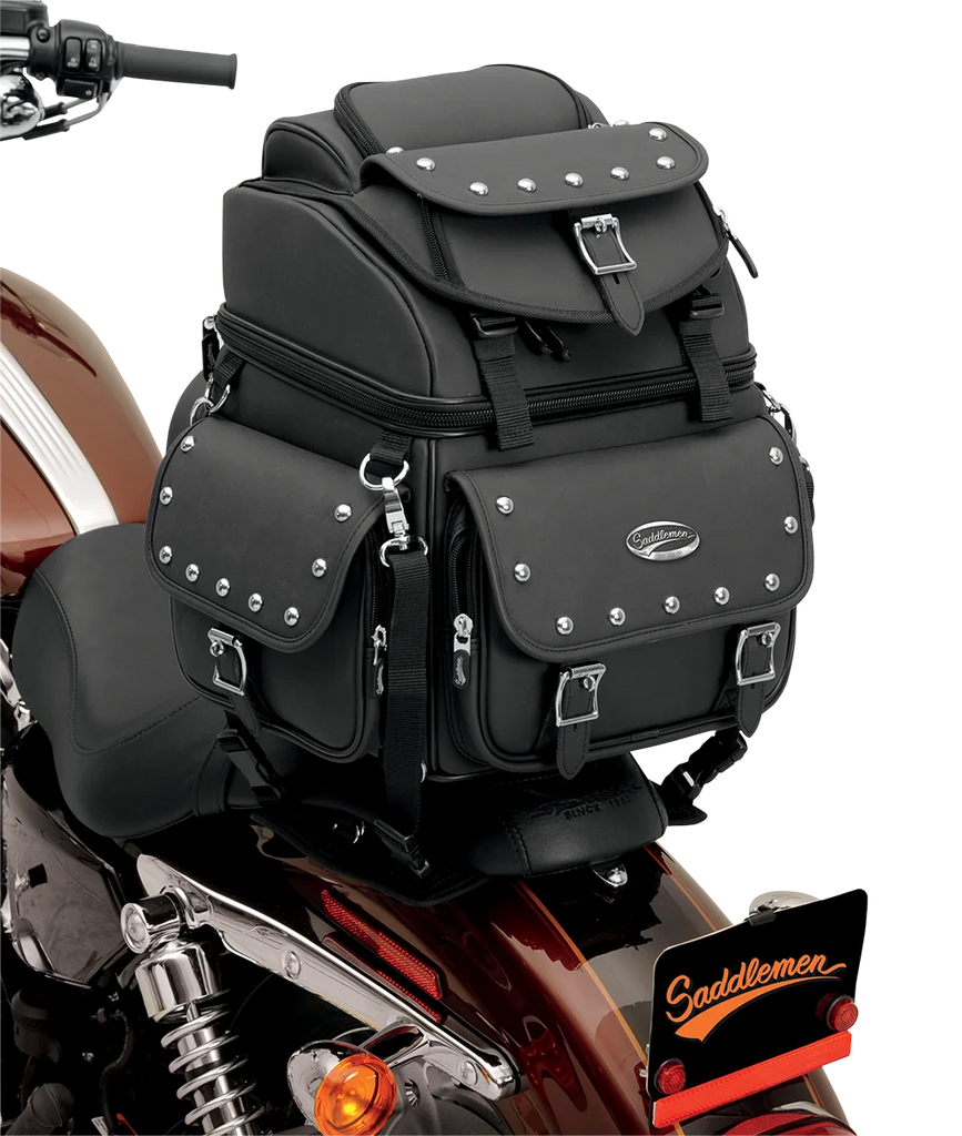 Saddlemen Sissy Bar Bag - Black Studded - Installation View