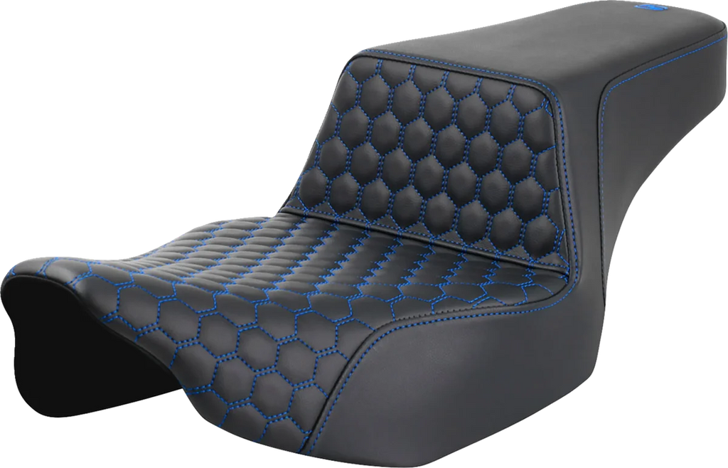 Saddlemen Step-Up Seat - Extended Reach - Front Honeycomb - Blue Stitch - FL '23-'24 823-07-17801 - Main Product View