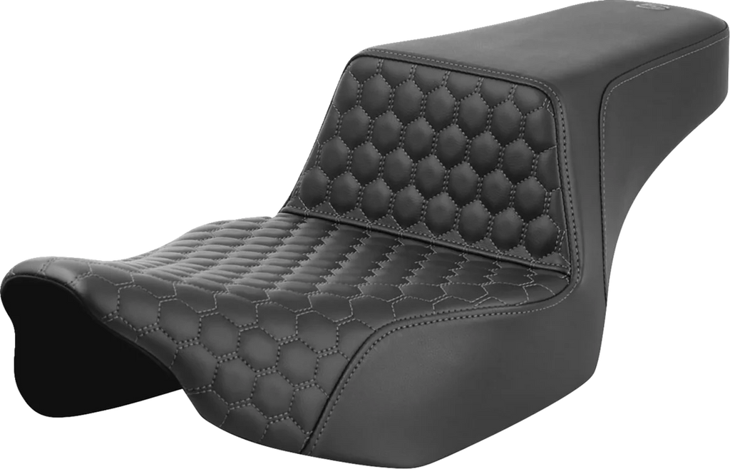 Saddlemen Step-Up Seat - Extended Reach - Front Honeycomb - Gray Stitch - FL '23-'24 823-07-17802 - Main Product View