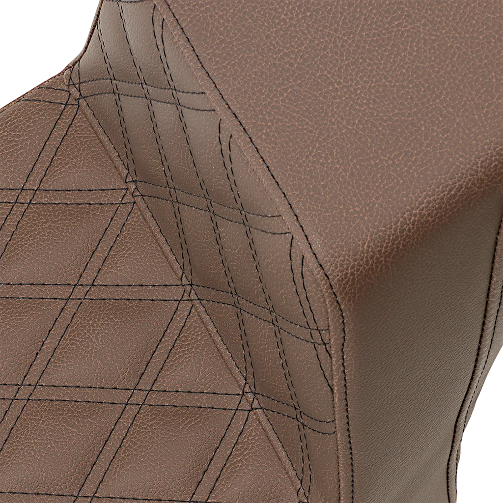Saddlemen Step-Up Seat - Front Lattice Stitch/Rear Smooth - Brown - Scout Bobber I18-33-172BR - Side View