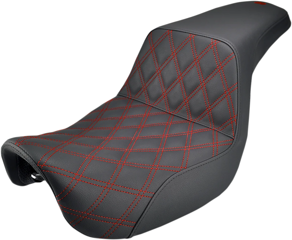 Saddlemen Step-Up Seat - Front Lattice Stitch/With Red Stitching - Black - Dyna 806-04-172RD - Main Product View