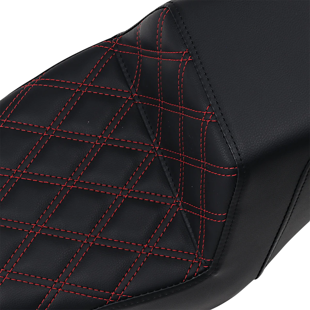 Saddlemen Step-Up Seat - Front Lattice Stitch/With Red Stitching - Black - XL 807-11-172RD - Back View