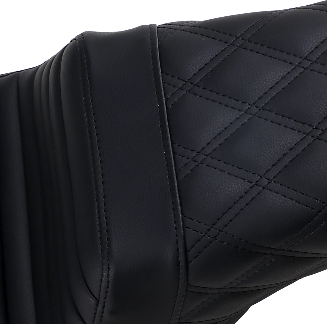 Saddlemen Step-Up Seat - Front Tuck-n-Roll/Rear Lattice Stitch - Black 806-04-176 - Side View