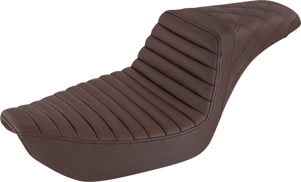 Saddlemen Step-Up Seat - Front Tuck-n-Roll/Rear Lattice Stitch - Brown - Dyna 896-04-176BR - Main Product View