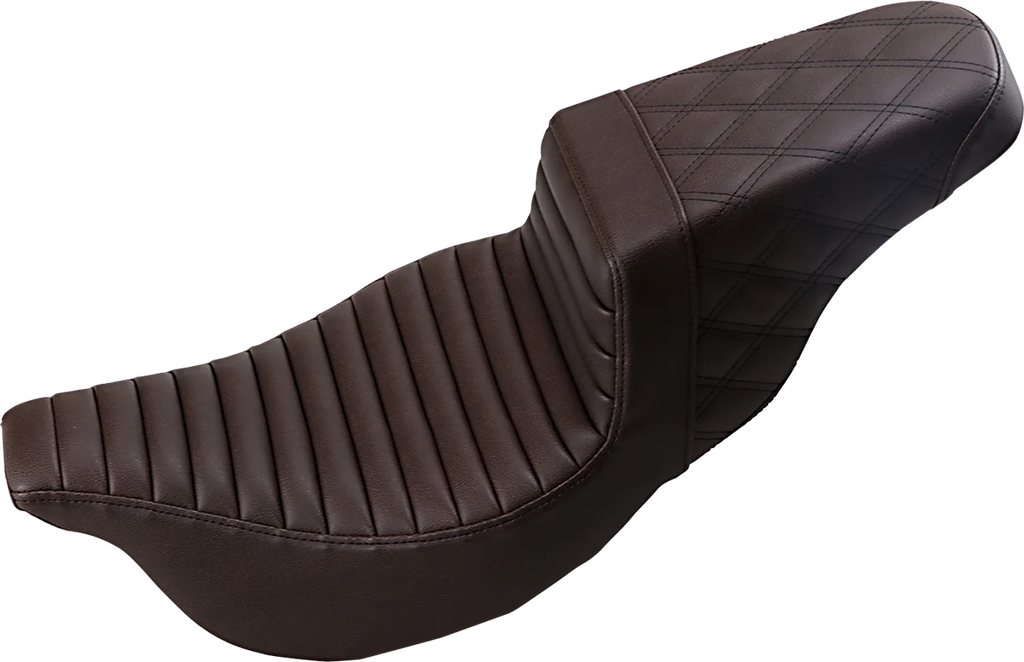 Saddlemen Step-Up Seat - Front Tuck-n-Roll/Rear Lattice Stitch - Brown - FL '08-'23 808-07B-176BR - Side View