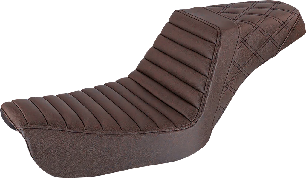 Saddlemen Step-Up Seat - Front Tuck-n-Roll/Rear Lattice Stitch - Brown - FXD 804-04-176BR - Main Product View