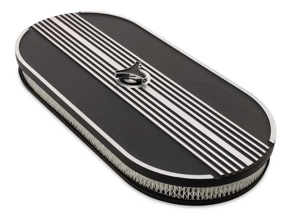 Scott Drake Aluminum Oval Air Cleaner Assembly Black S1MS-9600-P fits 1964-1973 Ford Mustang 2V/4V - Back View