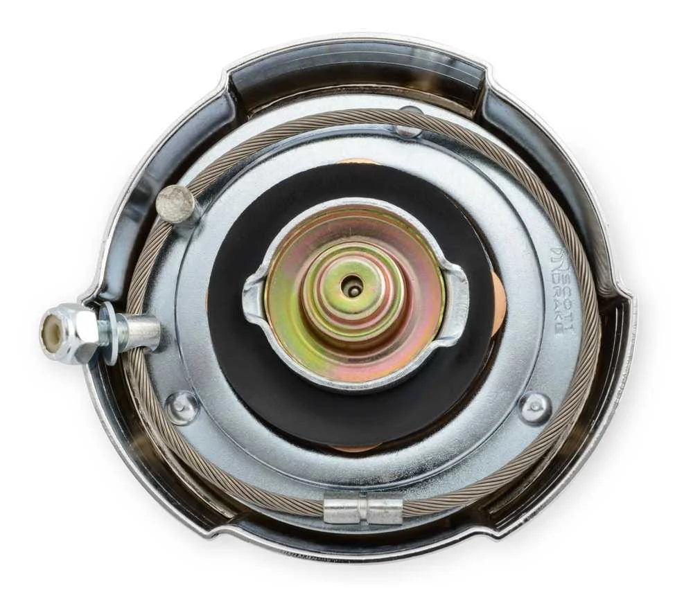 Scott Drake Chrome Gas Cap with Running C5ZZ-9030-B fits 1965 Ford Mustang - Side View