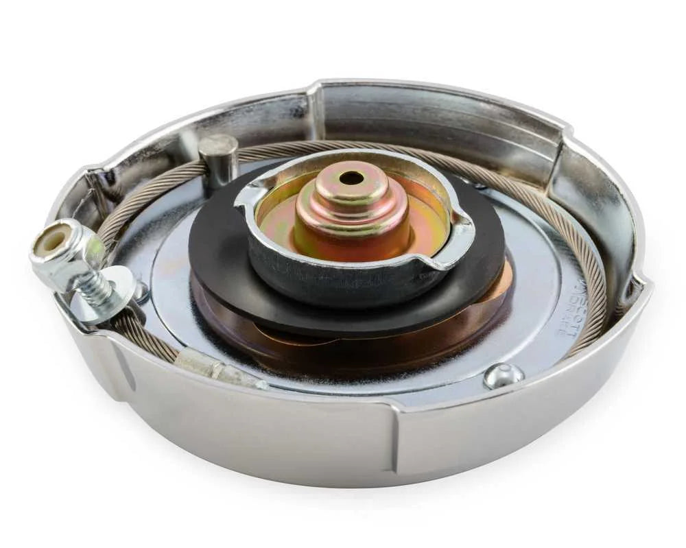 Scott Drake Chrome Gas Cap with Running C5ZZ-9030-B fits 1965 Ford Mustang - Back View