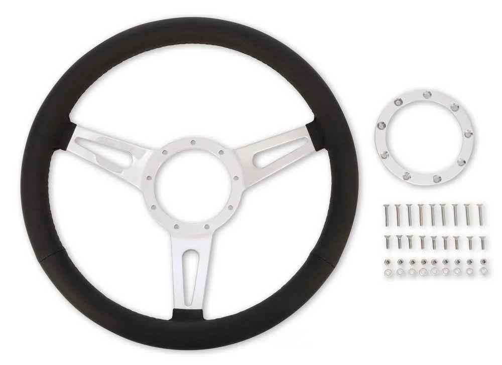 Scott Drake Corso Feroce 15" Black Leather Steering Wheel 9 Hole S1MS-3600-BK fits 1965-1973 Ford Mustang - Side View