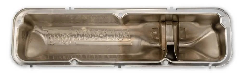 Scott Drake "Powered by Ford" Chrome Valve Covers C6OZ-6A582-C fits 1967-1970 Ford Mustang 390 / 428 - Installation View