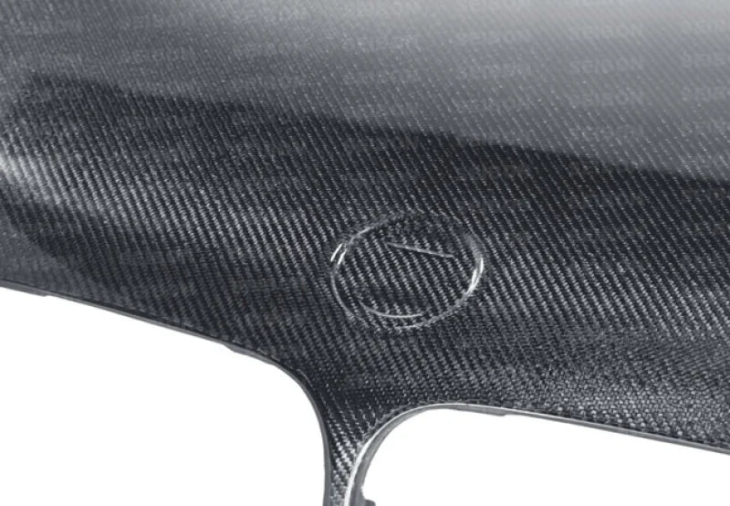 Seibon 02-05 BMW 3 Series 4dr E46 (Manuf Date 7/02-7/06 Models Only) OEM-Style Carbon Fiber Hood - Installation View