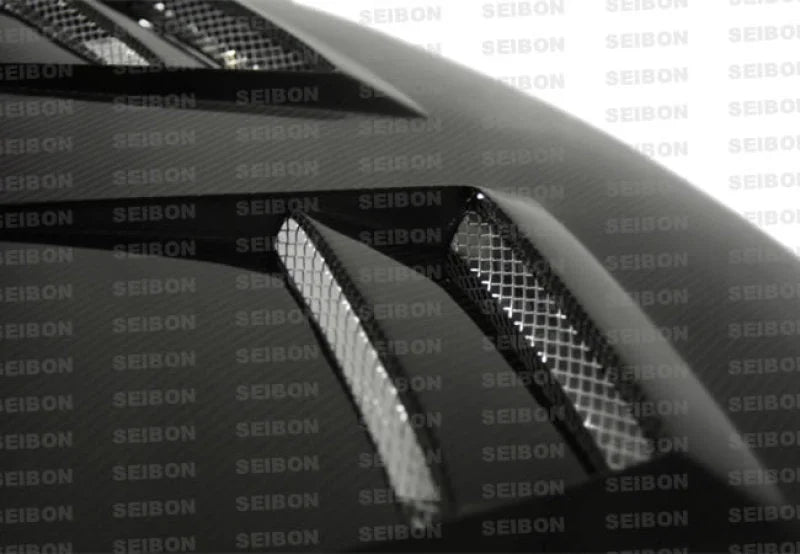Seibon 08-09 Mitsubishi Lancer (CYA4/5A) DV Style Carbon Fiber Hood - Back View