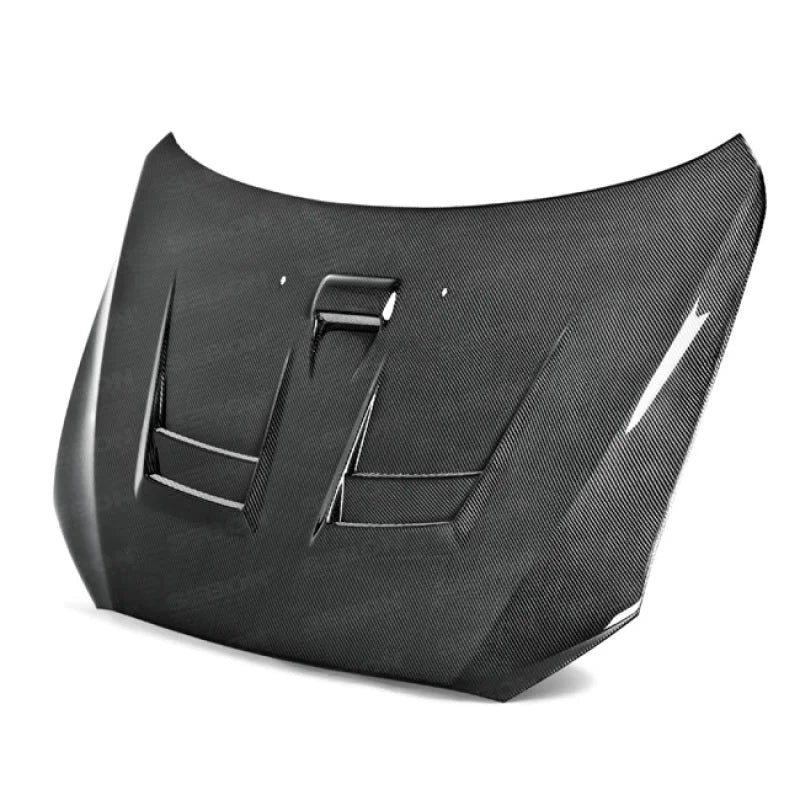 Seibon 08-12 Mitsubishi Lancer Evo X DV-Style Carbon Fiber Hood - Side View