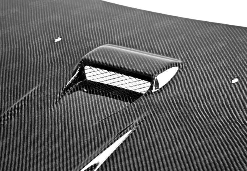 Seibon 08-12 Mitsubishi Lancer Evo X DV-Style Carbon Fiber Hood - Back View