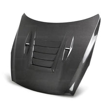 Load image into Gallery viewer, Seibon 09-12 Nissan GTR R35 DS-Style Carbon Fiber Hood - Installation View