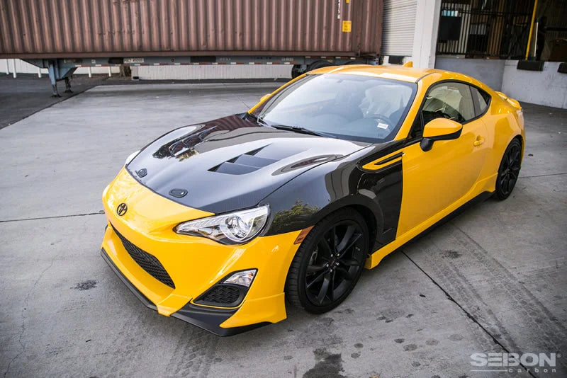 Seibon 12-13 BRZ/FRS TS Style Carbon Fiber Hood - Back View